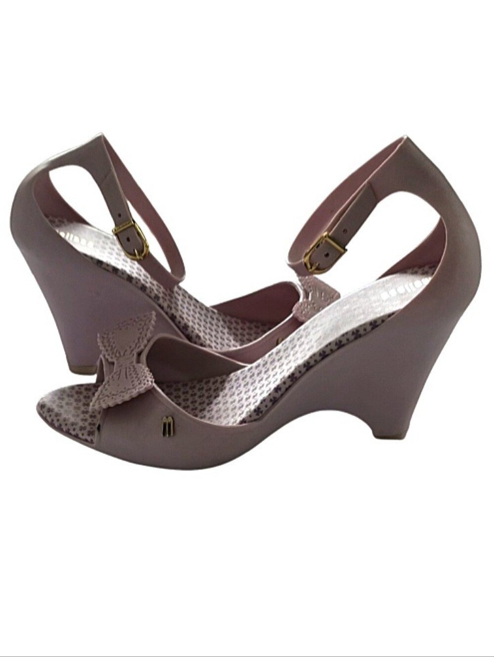 MELISSA Mermaid Pink Jelly Heels Women's Size 8 M Ankle Strap Peep Toe Shoes - Picture 3 of 12